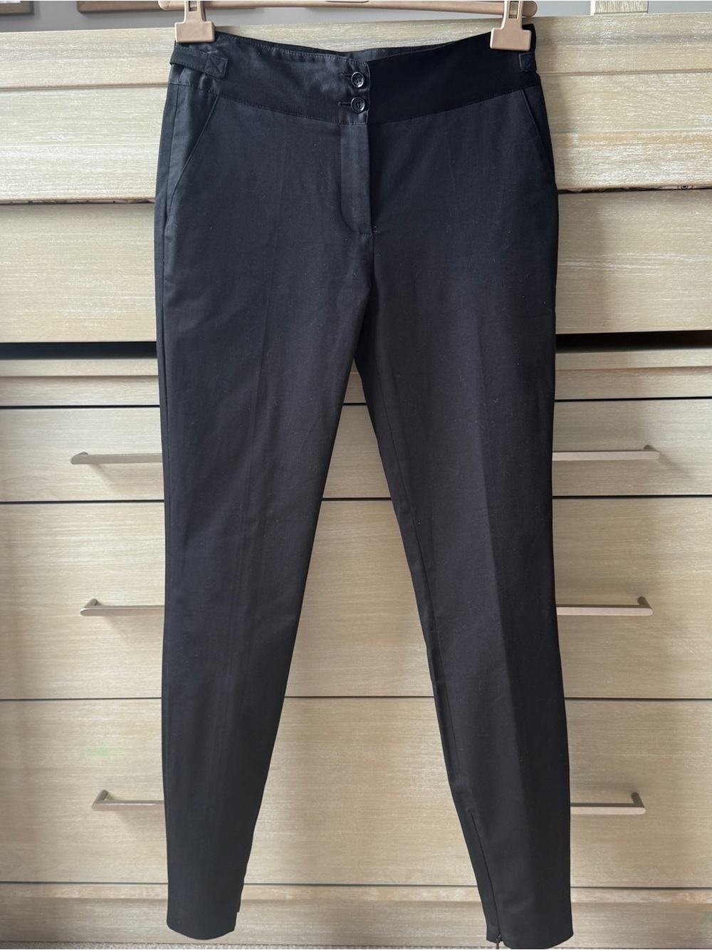 D&G Women's Black Skinny Pants with Front Button Detail